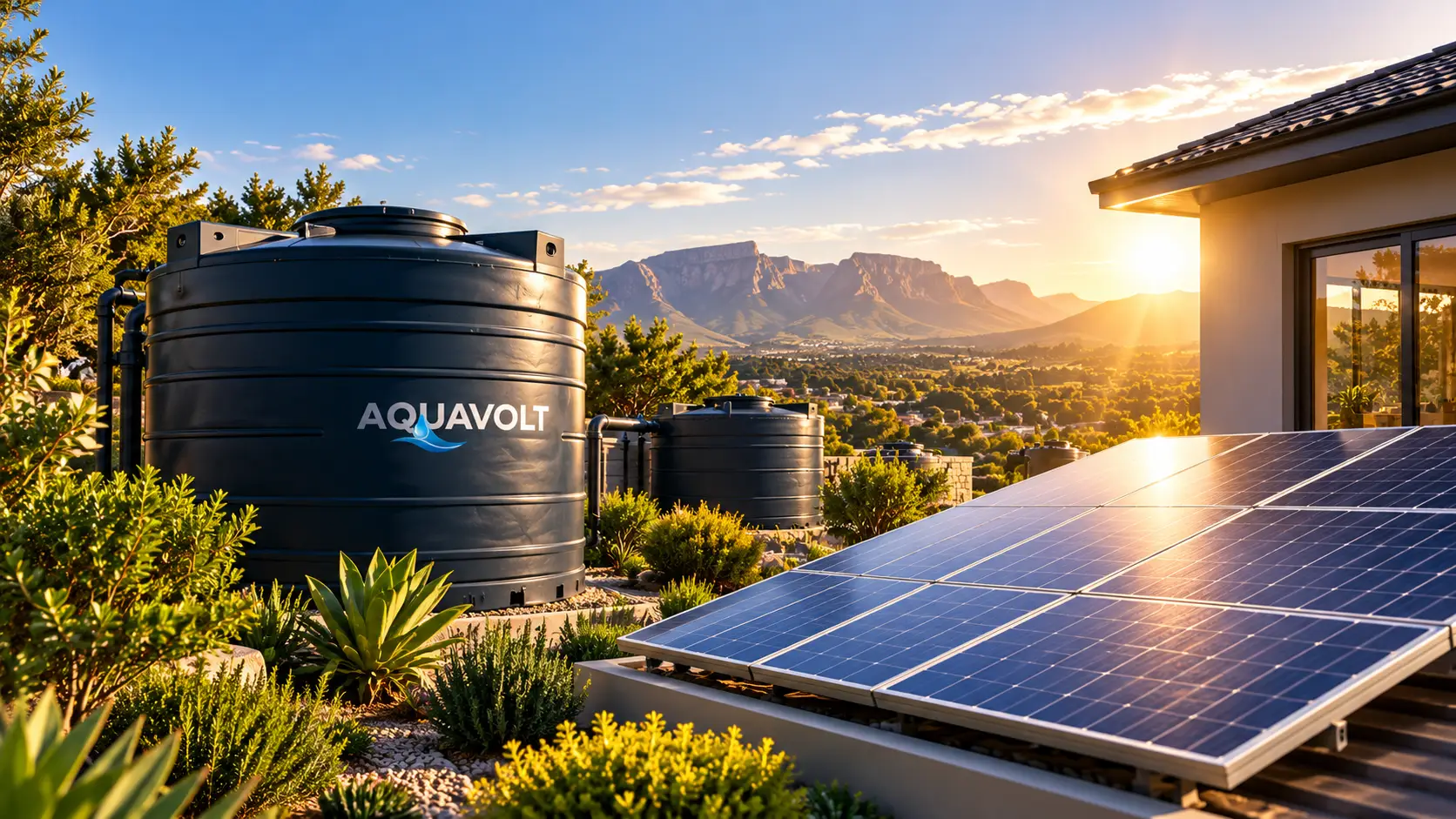 Water storage tanks and rooftop solar installation in South Africa
